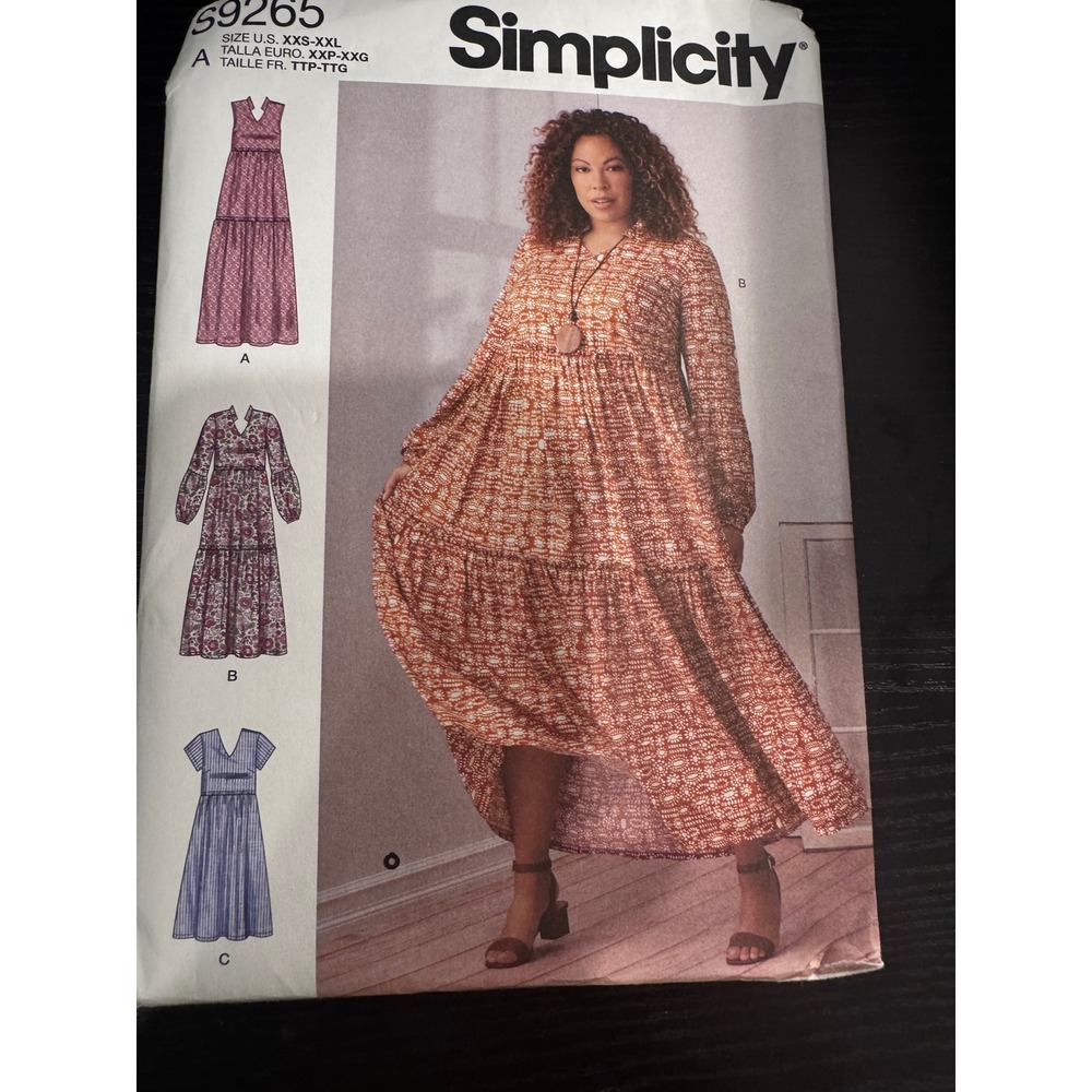 Simplicity Sewing Pattern S9265 Women XXS-XXL Multicolor NEW Tiered Maxi Dress